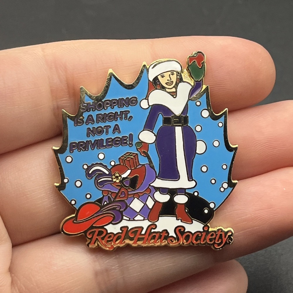 Red Hat Society Shopping Is A Right Not A Privilege! Snowing Lapel Hat Pin
